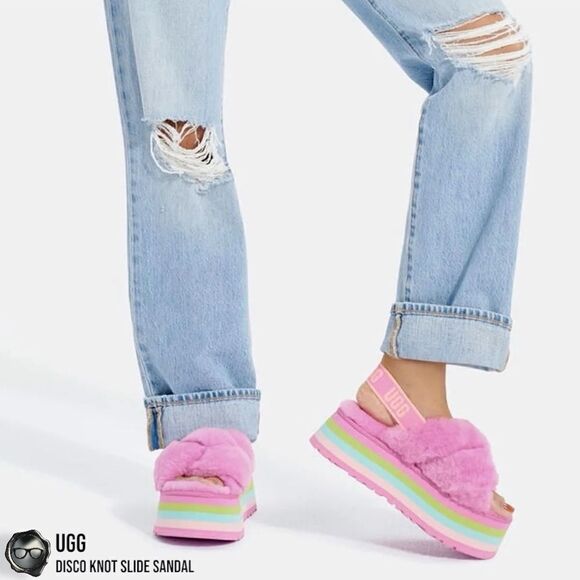 UGG DISCO KNOT PLATFORM SLIDE SANDAL IN WILDFLOWER FUCHSIA SIZE 7 WOMEN’S SHOE - Picture 3 of 15